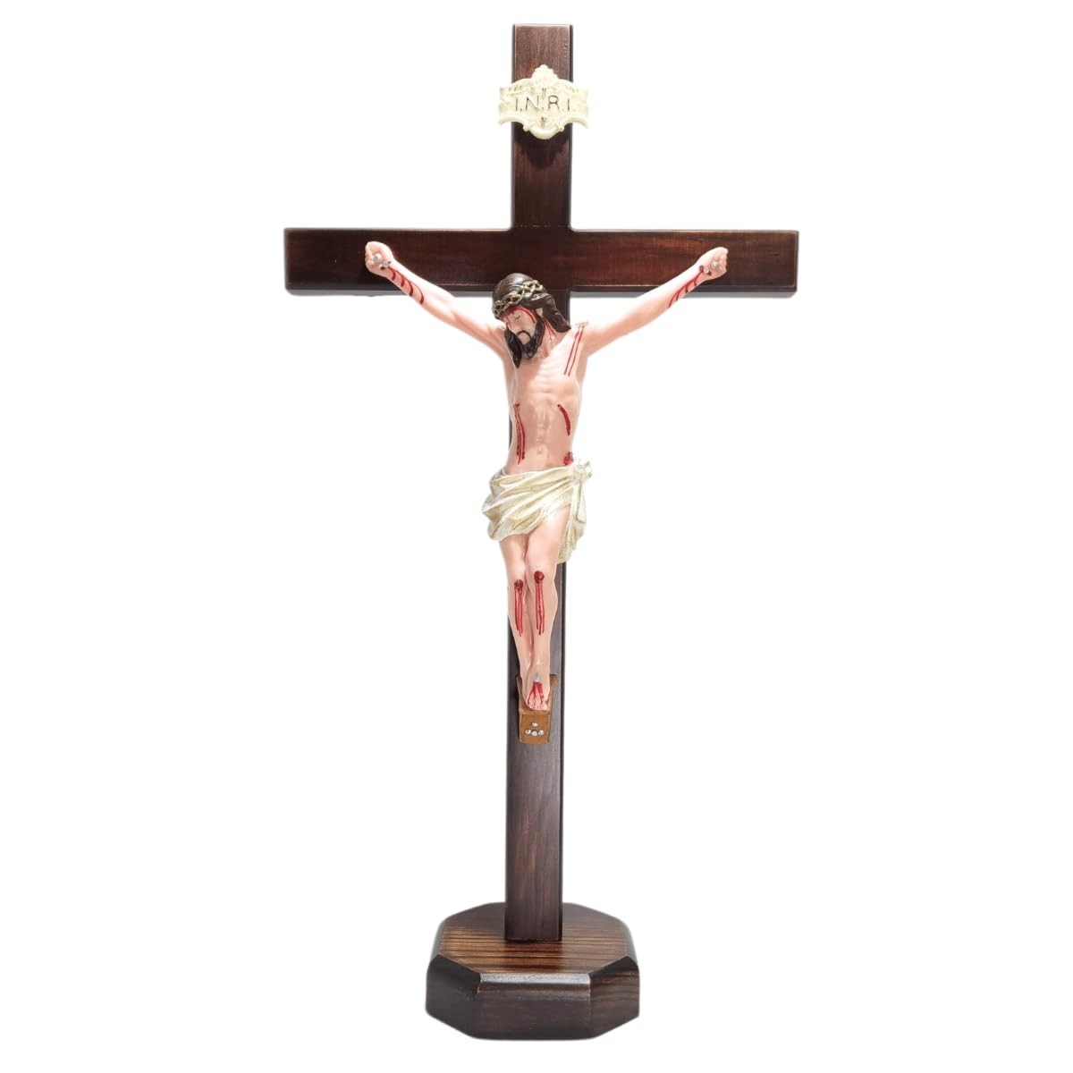 Crucifixo de Mesa 50 cm - Decoração Religiosa Elegante em Madeira Marrom