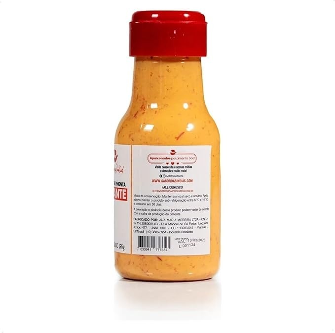 Sabor das Indias Creme de Pimenta Picante, Molho Picante Artesanal, Sem Glúten, 195g