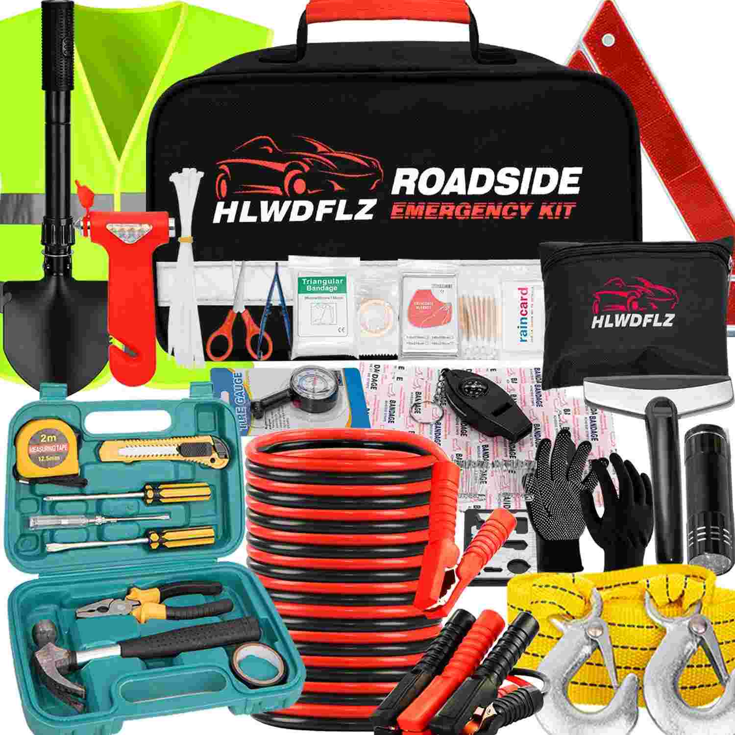 Kit Completo de Emergência Automotiva: Cabos de Ligação, Pá de Neve e Segurança Essencial para Qualquer Clima