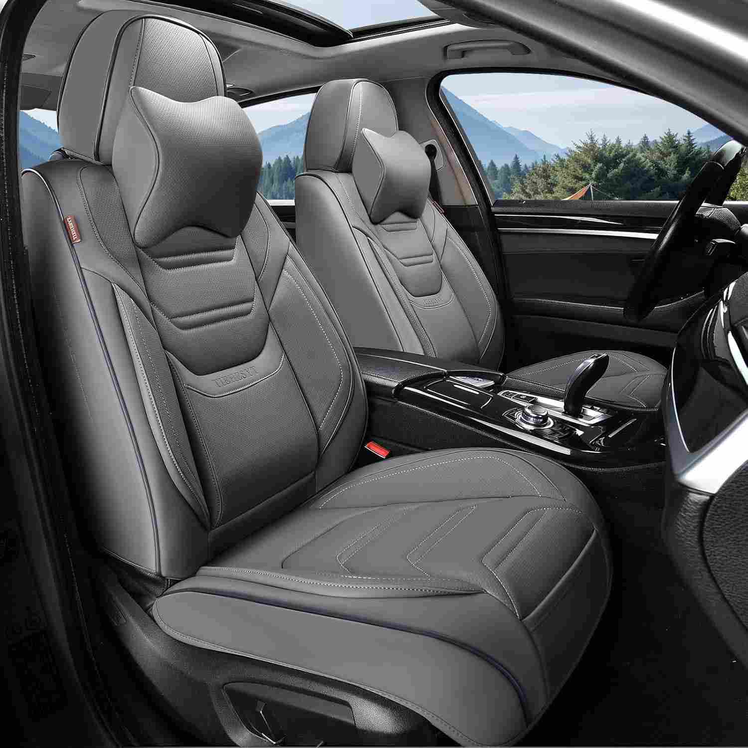 Capas de Assento de Couro Premium com Suporte Lombar e Encosto de Cabeça - Conforto e Estilo para Seu Carro