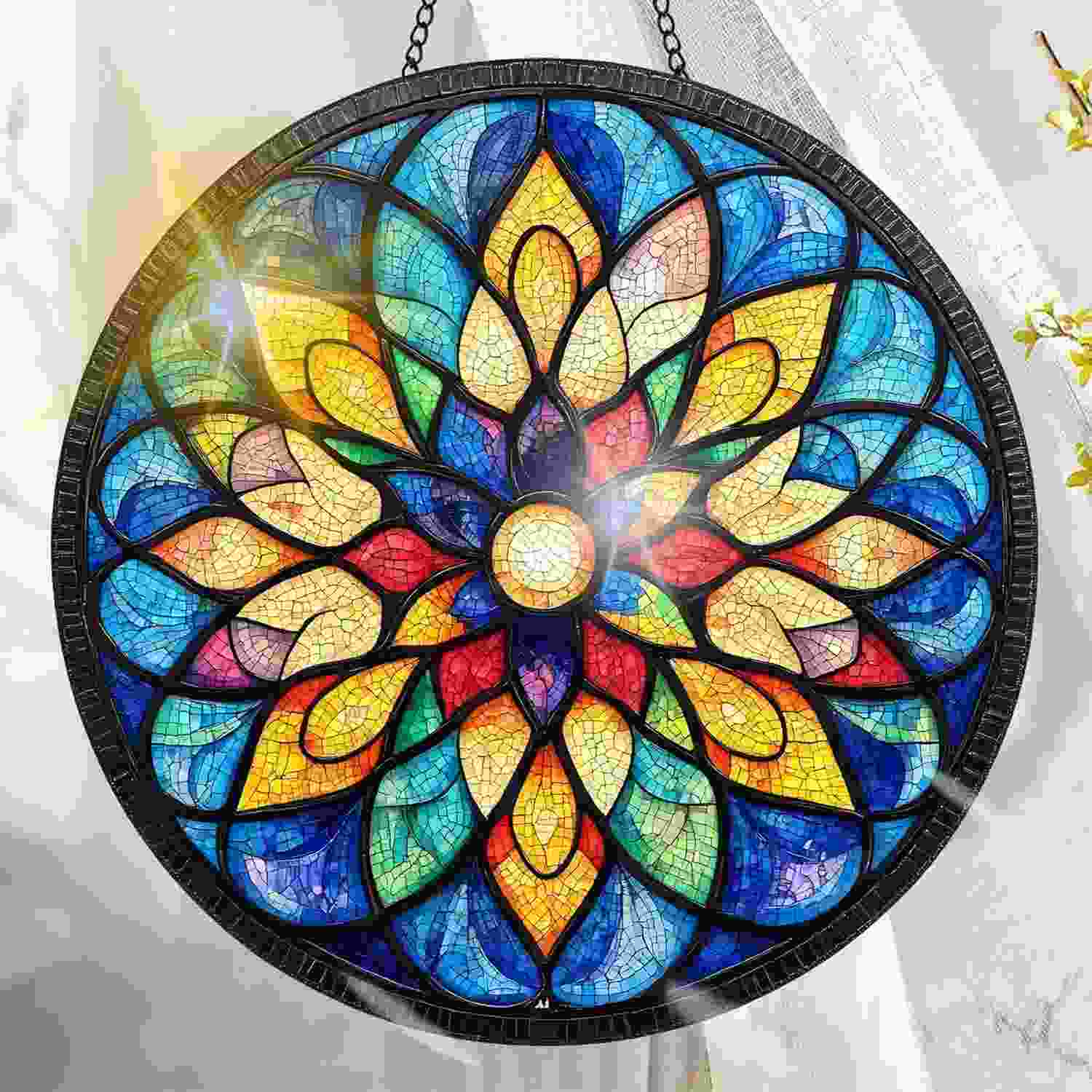 Suncatcher Acrílico Colorido com Design de Vitral - Decoração de Janela e Arco-Íris para Ambientes Internos