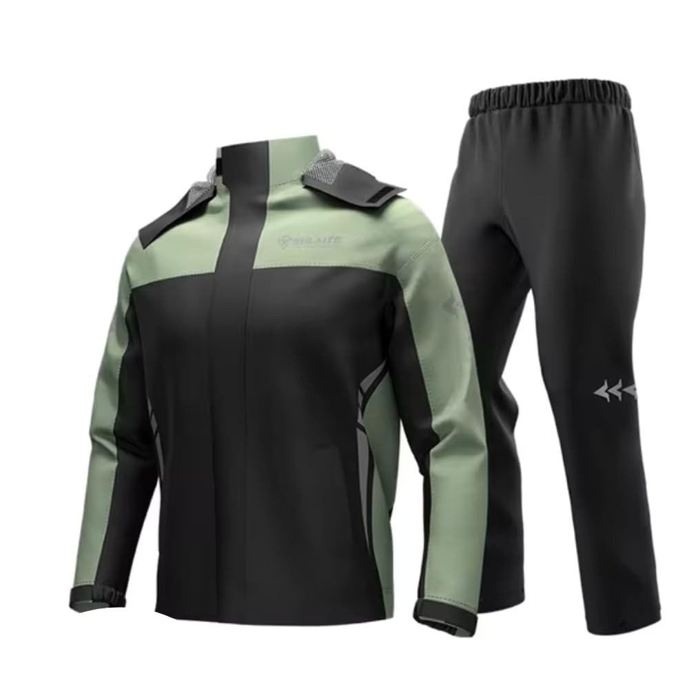 Conjunto de Jaqueta e Calça Esportiva, Capa de chuva impermeável para motocicleta masculino e feminino, jaqueta e calça com bolsa de armazenamento, Tecido Respirável, Preto e Verde (Tamanho M)