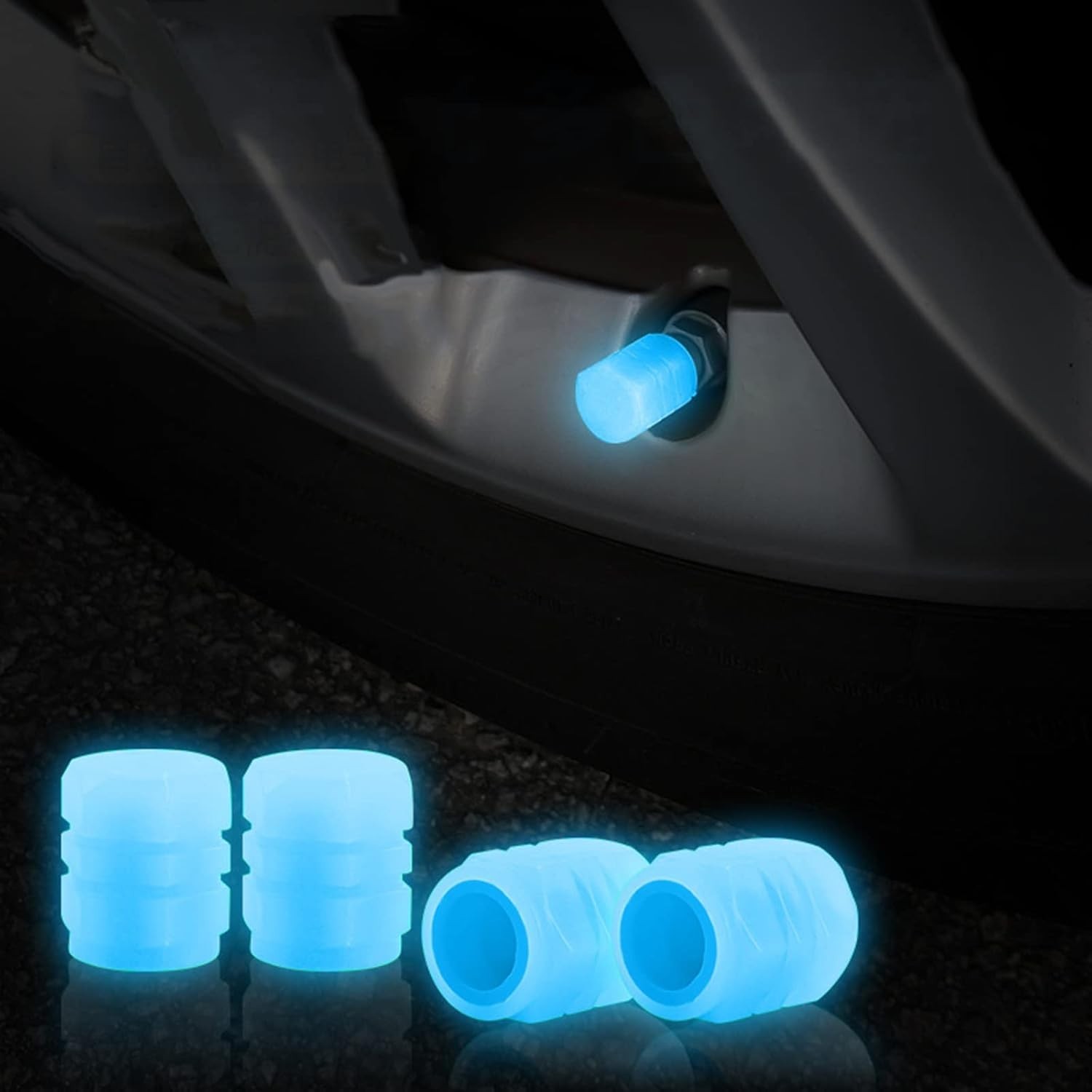 Tampas de Válvula de Pneu Fluorescentes Azuis - Toque de Luxo e Segurança Noturna para Seu Carro