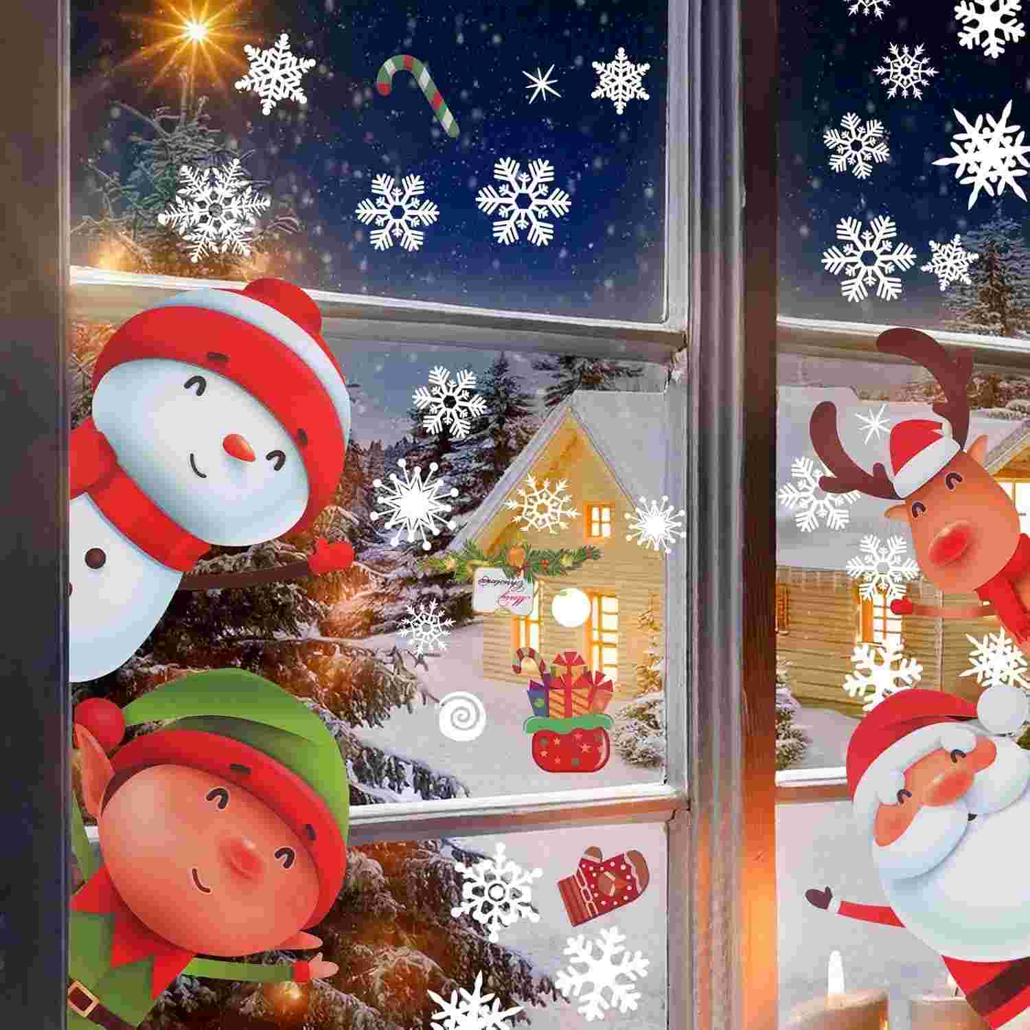 46 Adesivos de Natal para Janela - Flocos de Neve, Papai Noel e Rena | Decoração Festiva para Vidro