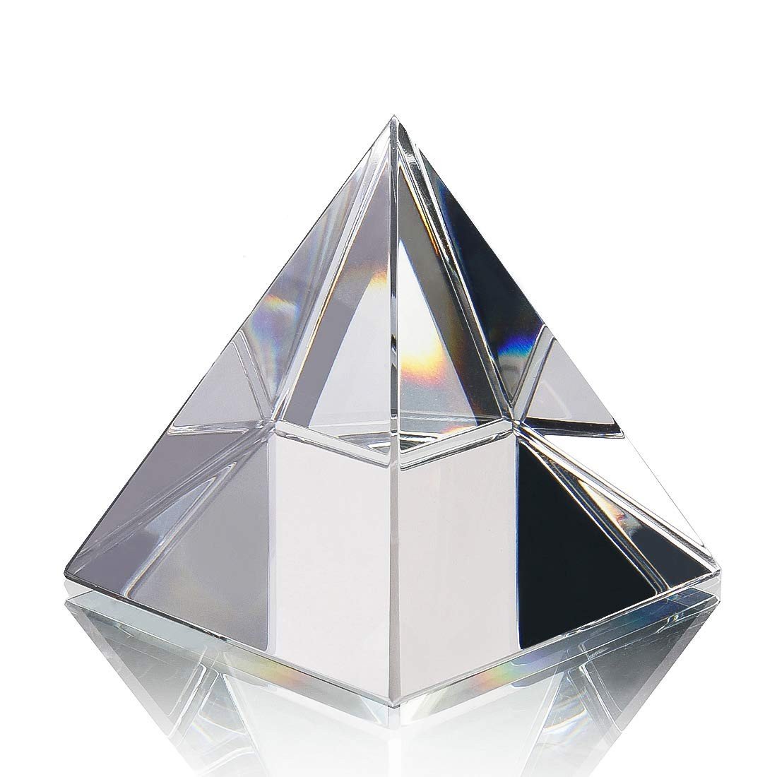 Estatueta de Pirâmide de Cristal Transparente - Peso de Papel e Decoração com Efeitos Energéticos