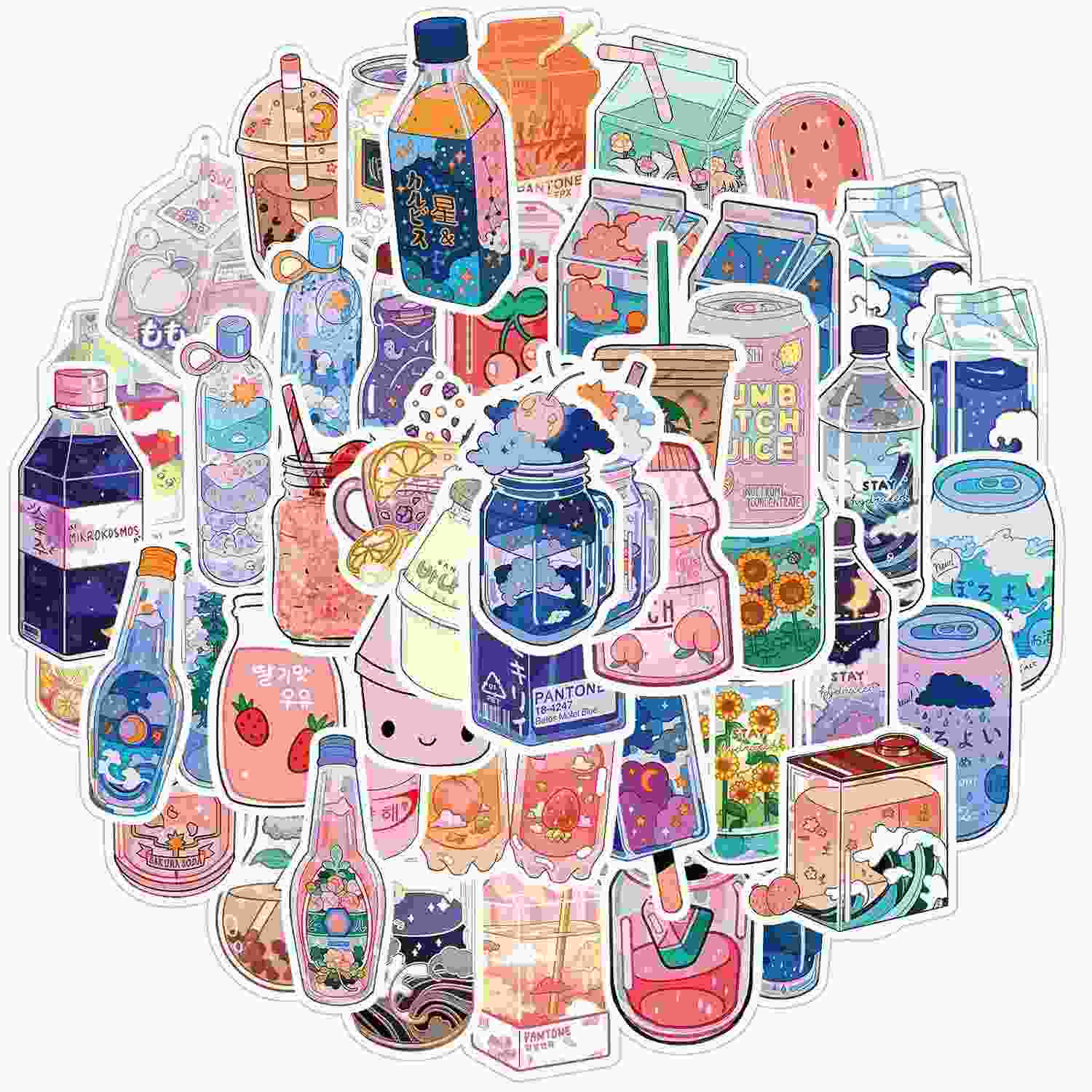 Pacote de Adesivos de Bebidas Fofas: 76 Decais Vinil para Personalizar Garrafas, Mochilas e Mais!
