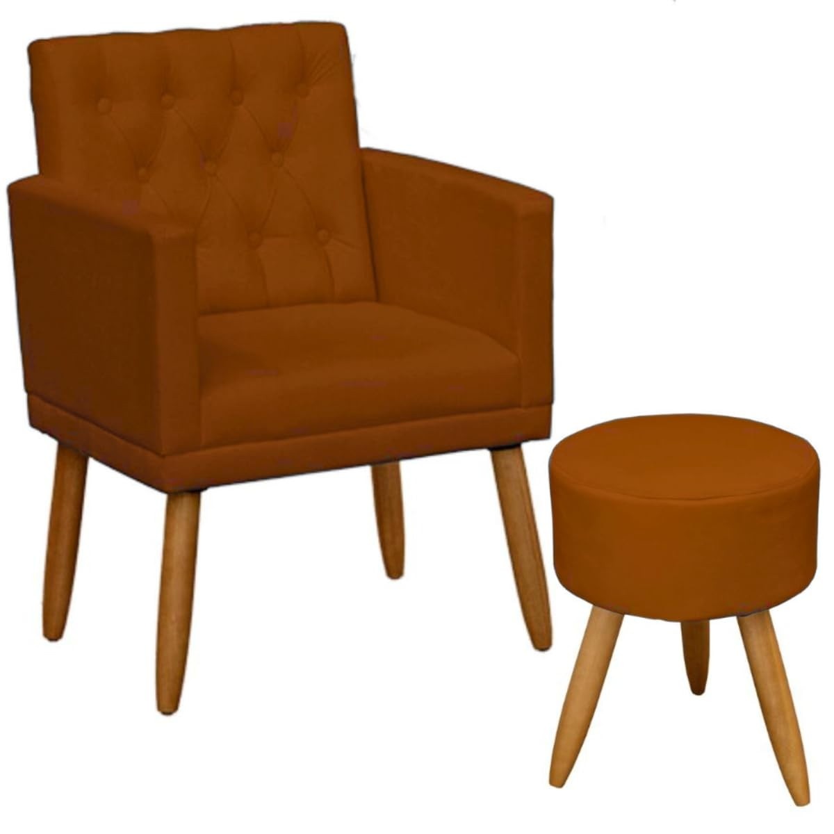 Poltrona Decorativa com Puff resistente moderno para sala de estar Recepção (Terracota)