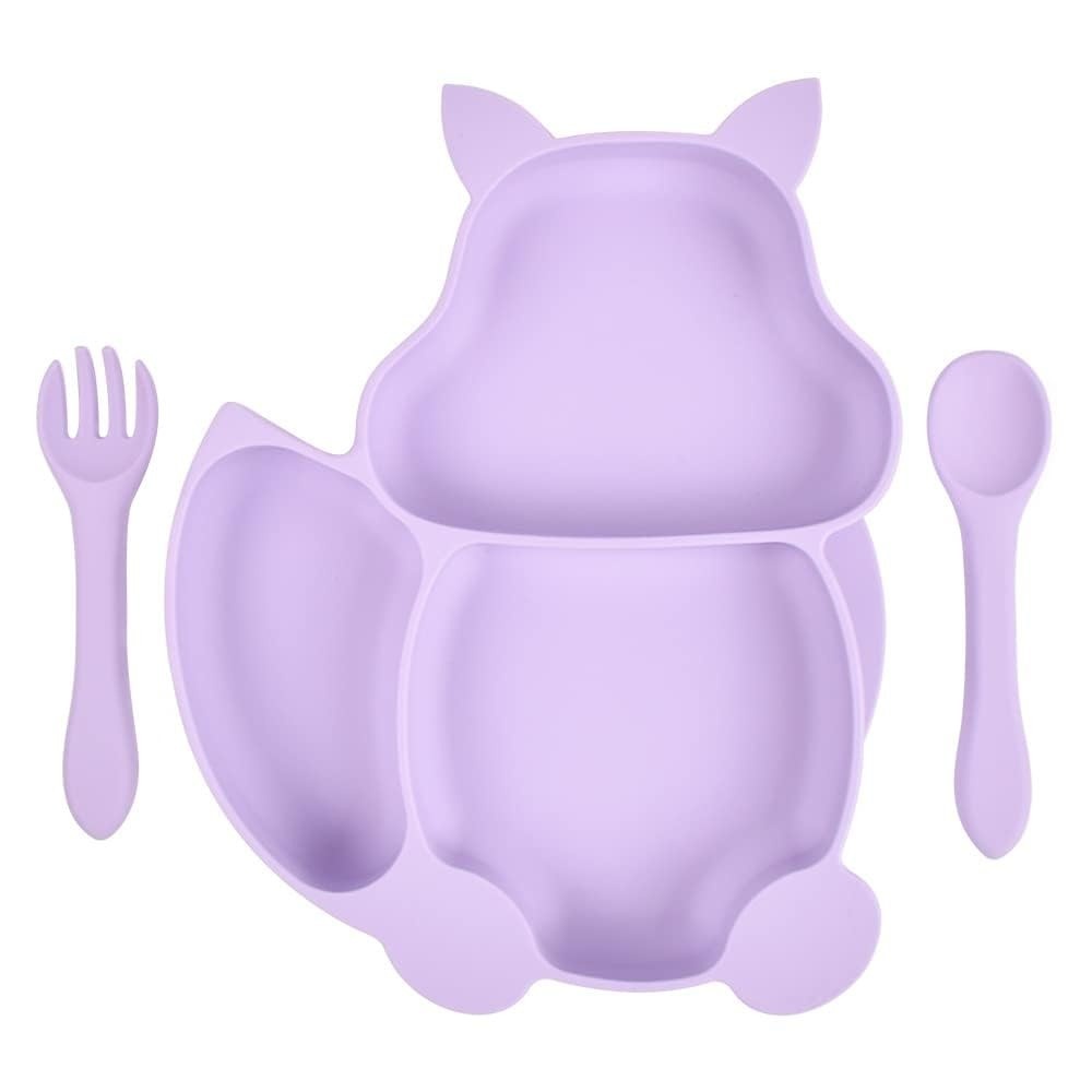 Prato Infantil de Silicone com Design de Gatinho, Divisórias e Talheres - Seguro, Divertido e Prático