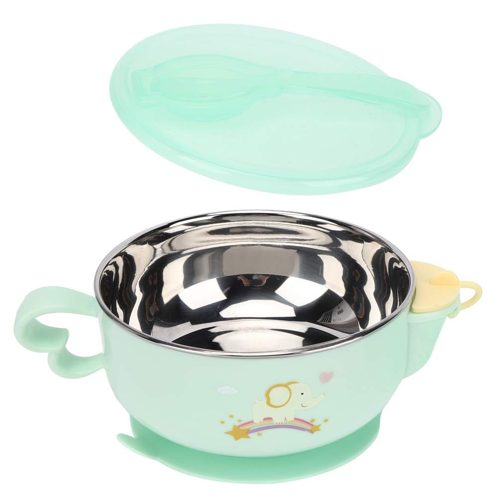 Tigela de Alimentação Infantil com Plugue de Silicone e Design Divertido - Rosa e Verde