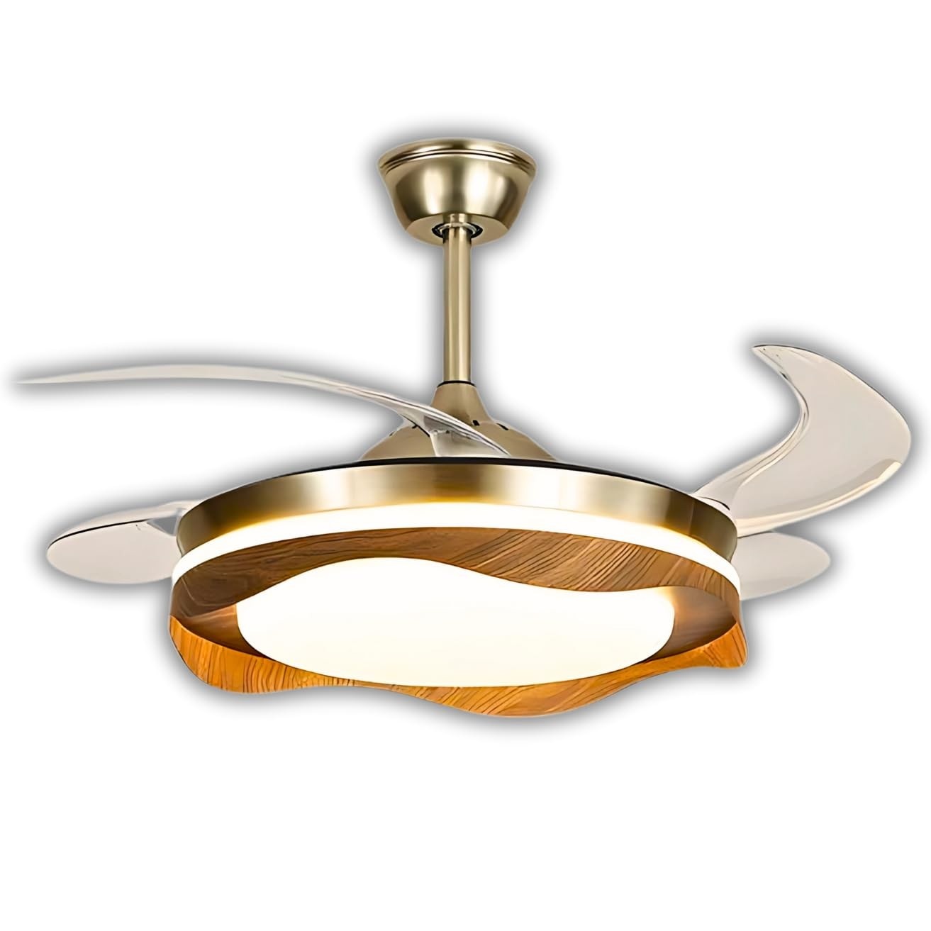 Ventilador de Teto Retrátil Woodline Dourado Madeira Disoma 78W com LED Multicolor | Controle Remoto | Silencioso | Bivolt