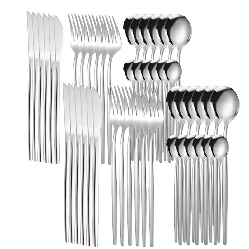 Jogo de Talheres Dourado 24/48 Peças em Aço Inox - Design Slim Moderno, Resistente à Corrosão e Lava-Louças
