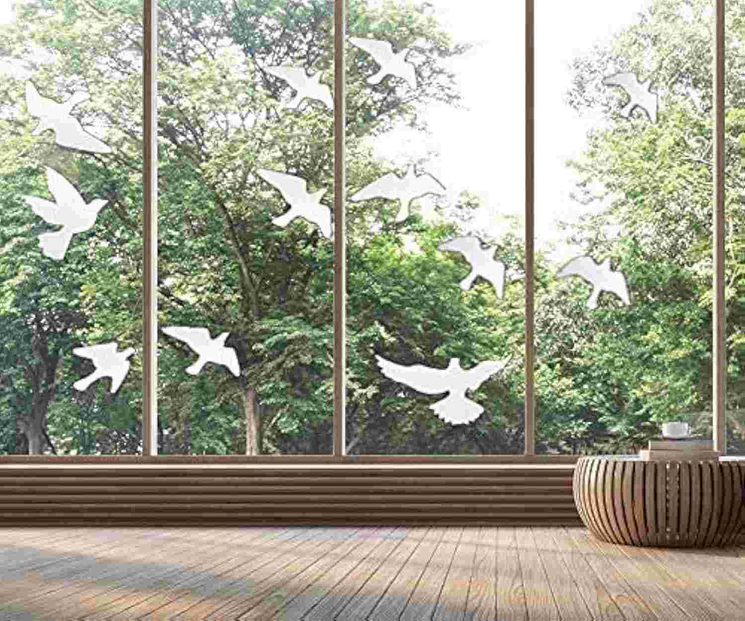 Adesivos Anticolisão para Pássaros - Proteção Transparente para Janelas e Portas de Vidro (12 Peças)