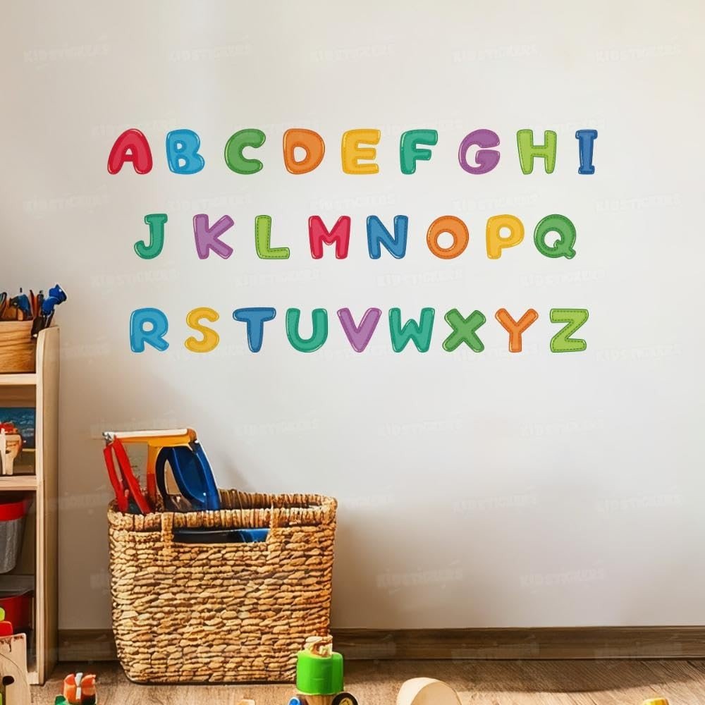 Adesivo de Parede Alfabeto Infantil Educativo Lavável - Seguro e Fácil de Aplicar