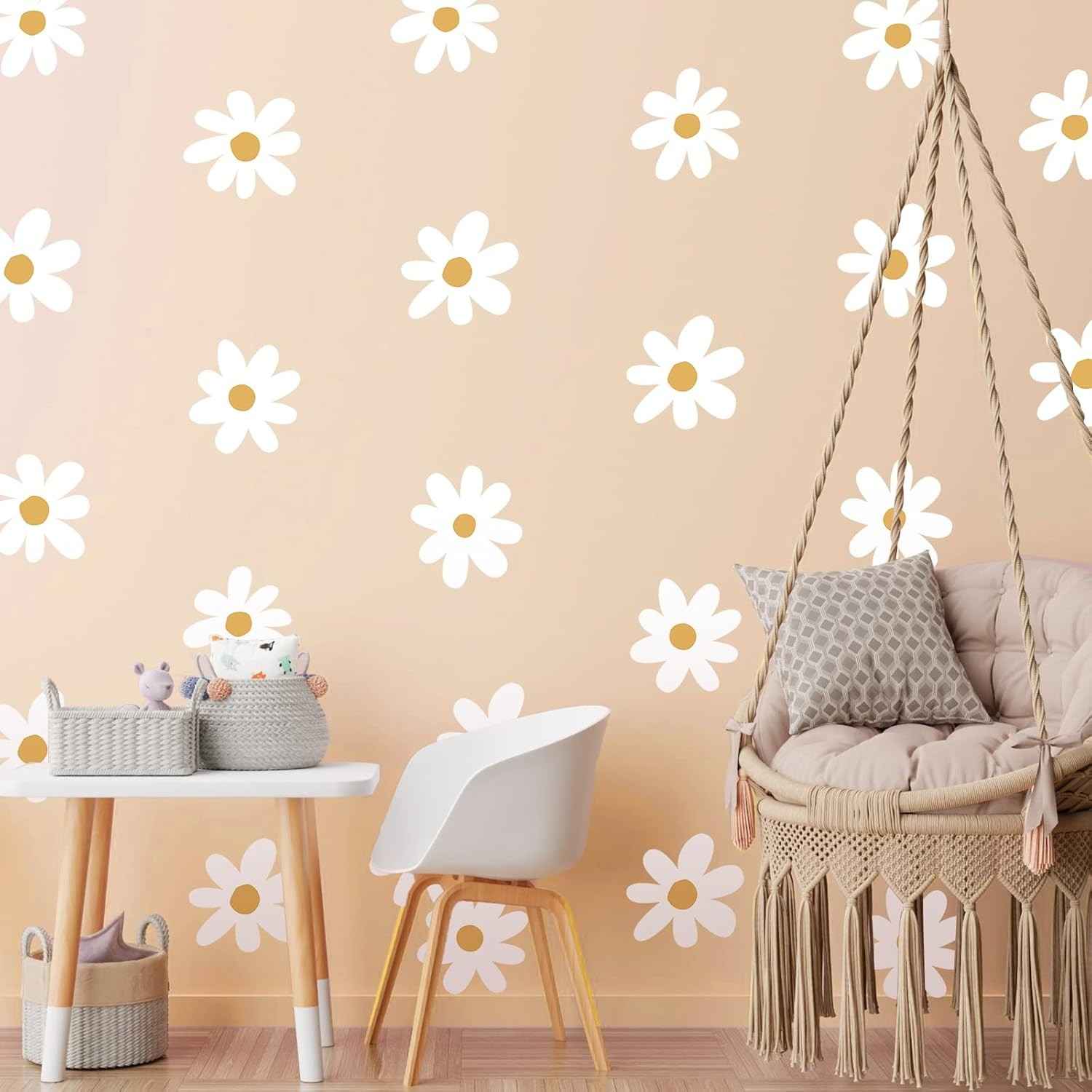 Decalque de Parede Margarida Branca - 36 Adesivos Vinil para Decoração Infantil e Ambientes