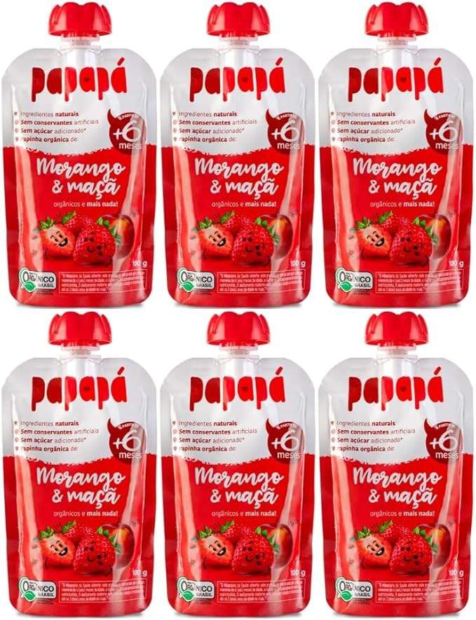 Kit com 6 Pouchs de Papinha Orgânica de Morango e Maçã de 100g cada - Papapá