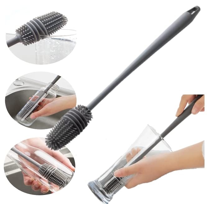 Escova de Silicone para Lavar Garrafas, Mamadeiras, Copos e Taças - Design Ergonômico e Seguro