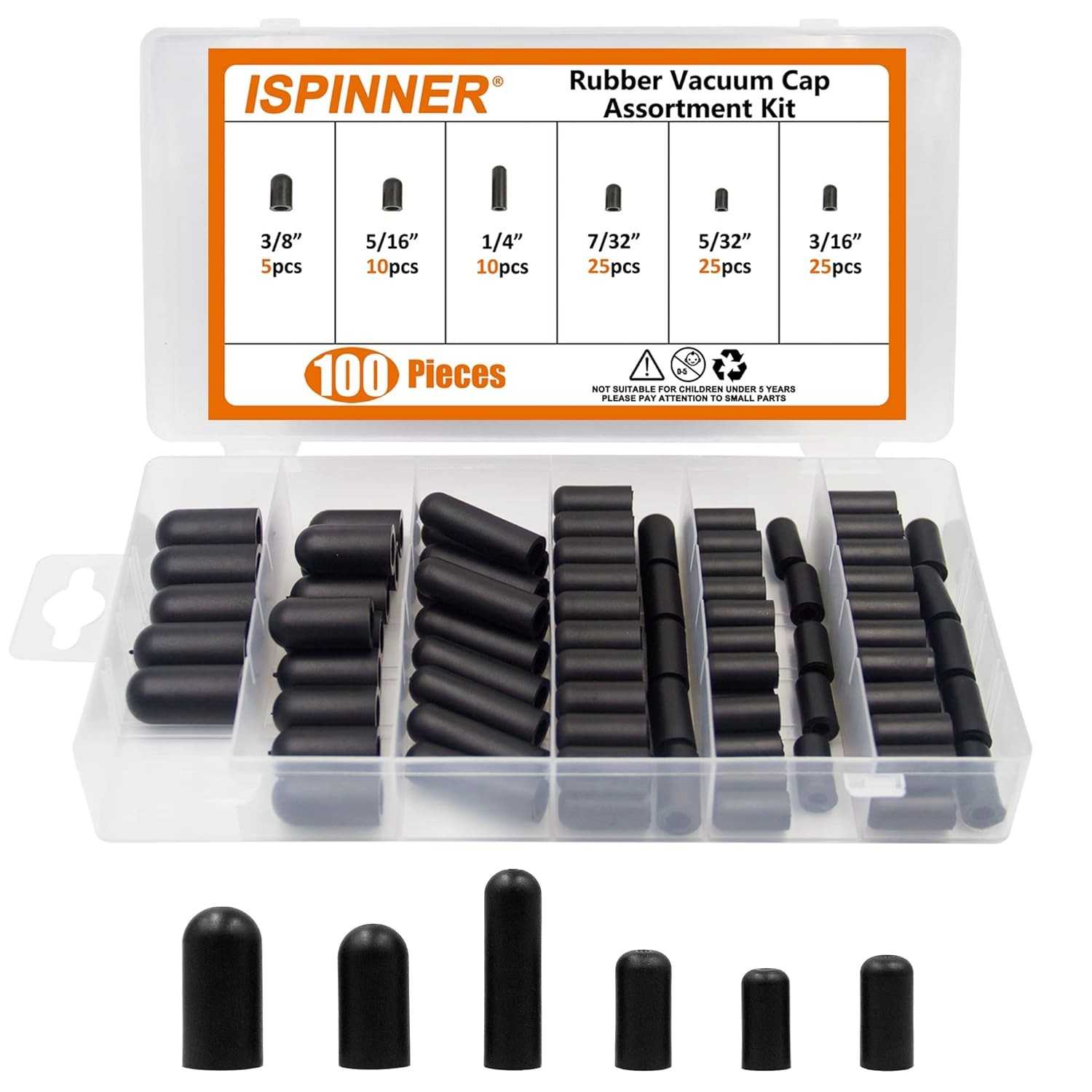 Kit 100 Tampas de Borracha ISPINNER para Aspirador de Pó e Carburador - 6 Tamanhos Essenciais