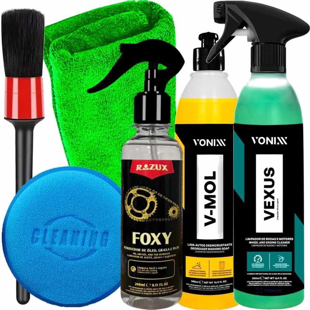 Kit Completo Lavagem de Moto: Motor, Corrente e Detalhes com Vonixx, Razux e Mais!