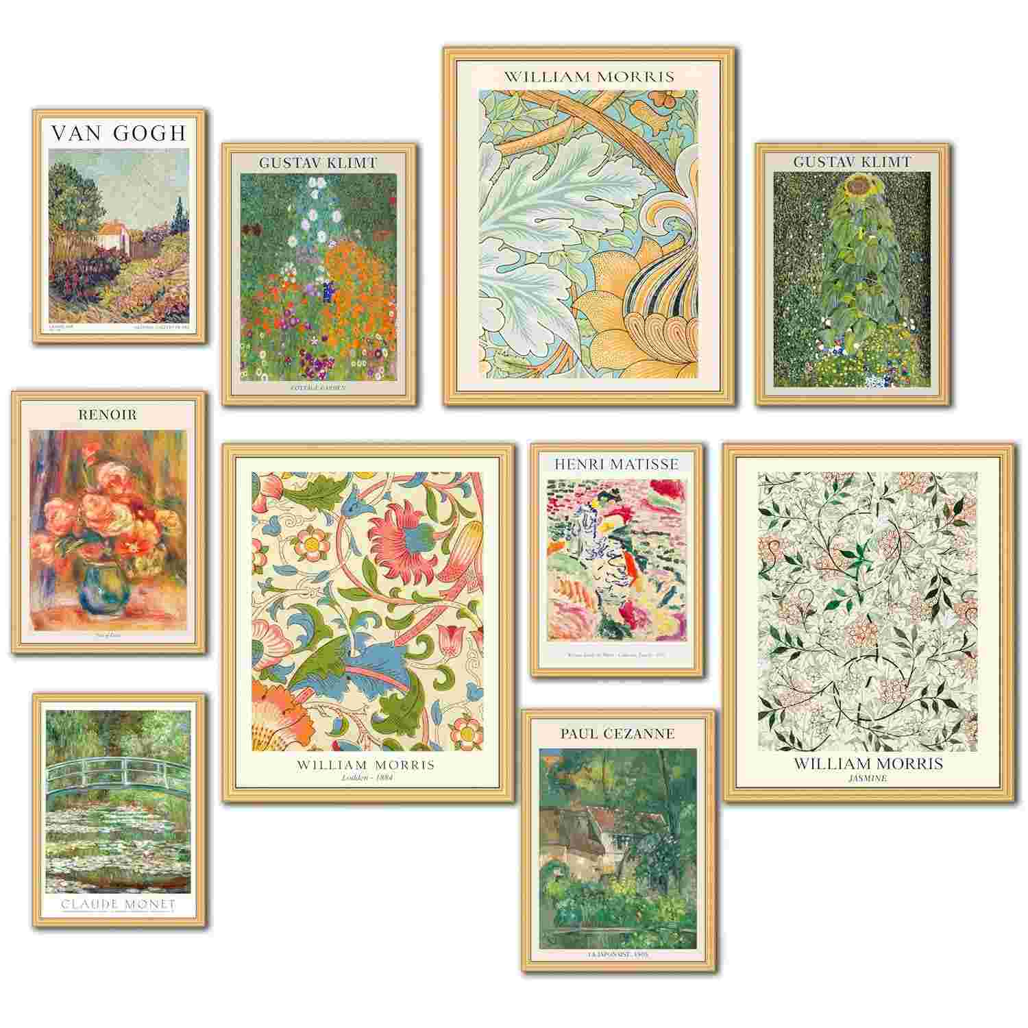 Pôsteres de Arte Eclética Vintage - Coleção Maximalista com Obras de Van Gogh, Matisse, Monet e William Morris
