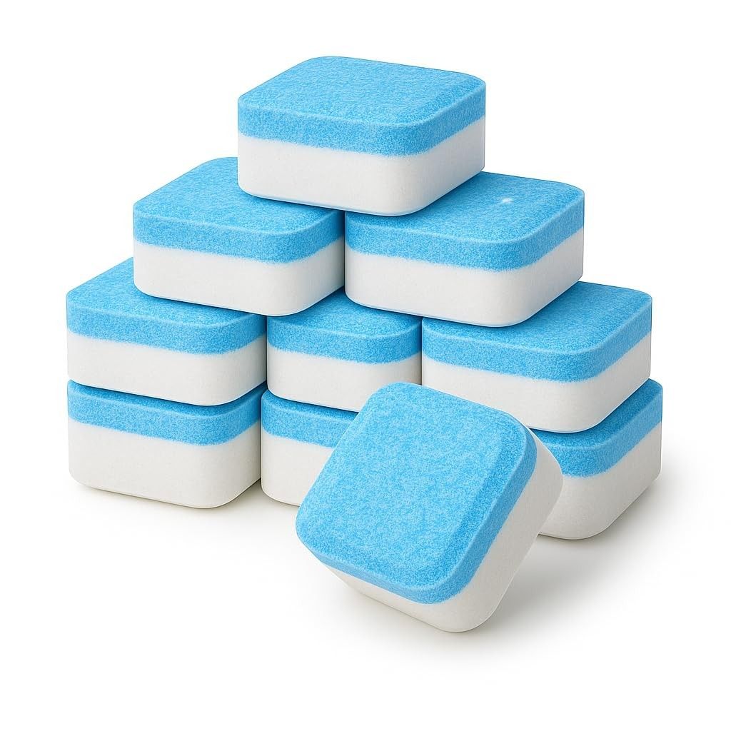Kit 10 Pastilhas Efervescentes para Limpeza de Máquina de Lavar - Limpeza Profunda Antibacteriana, Remove Odores e Resíduos