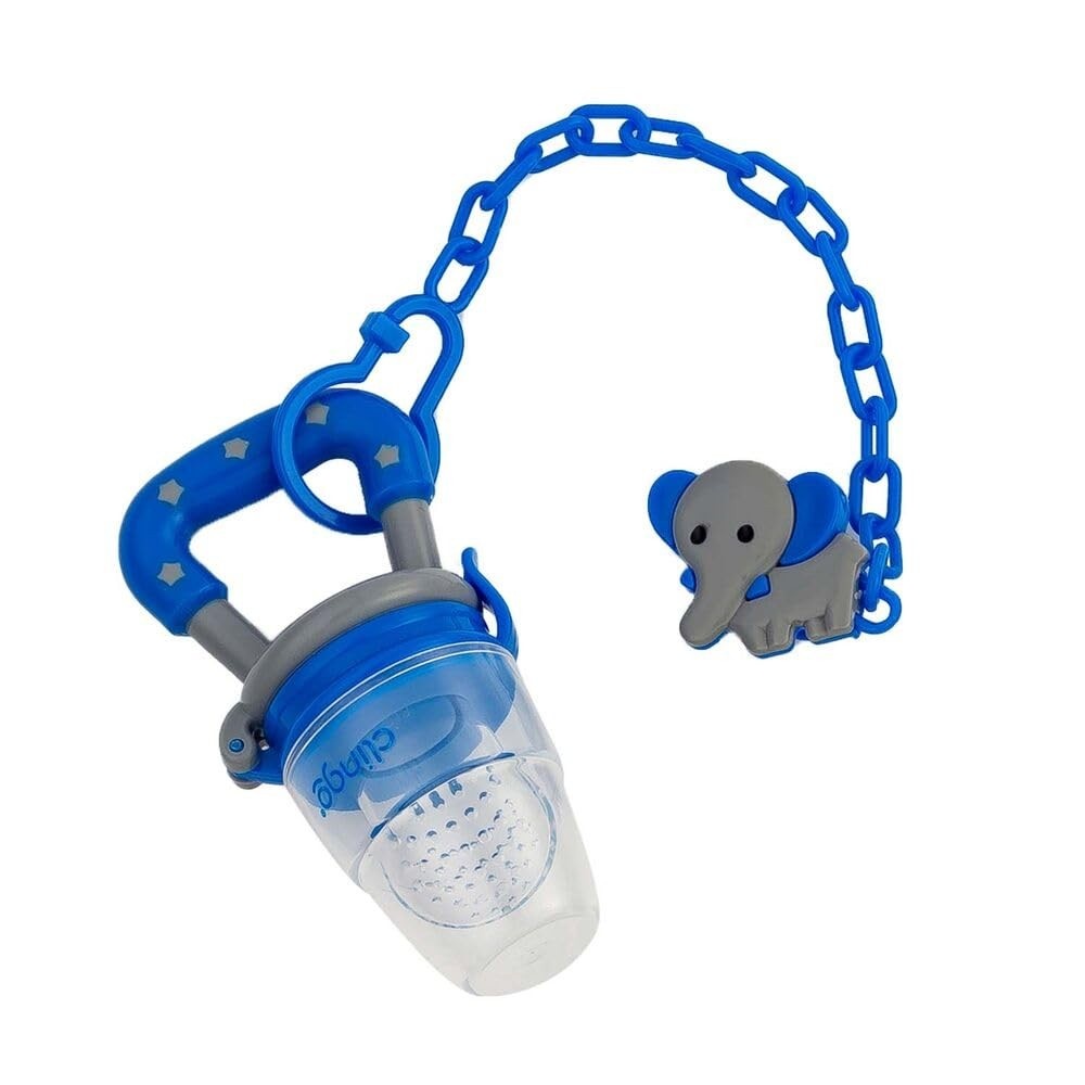 Prendedor de Chupeta com Porta Frutas Azul - Design Elefante | Segurança e Praticidade na Introdução Alimentar