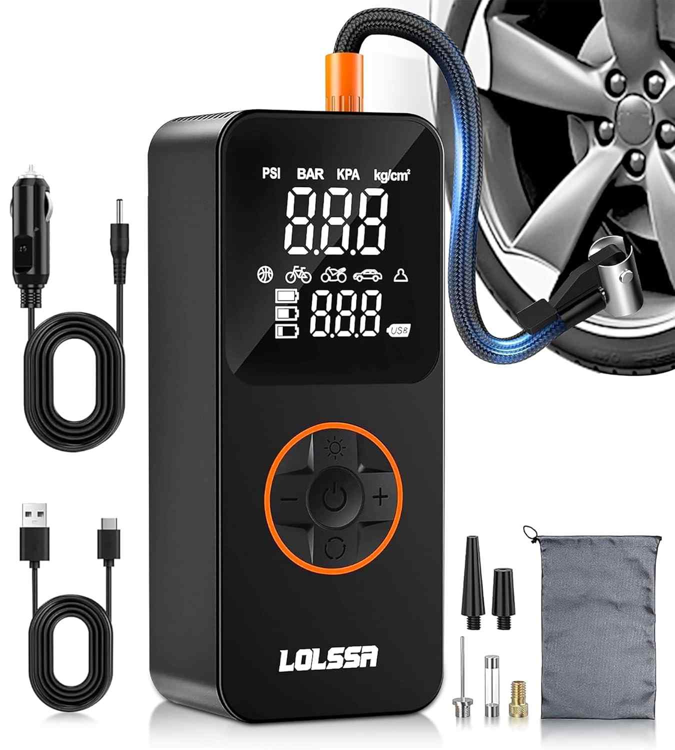 Compressor de Ar Portátil 150PSI Elétrico Sem Fio: Inflador Rápido para Carro, Moto, Bike e Bolas