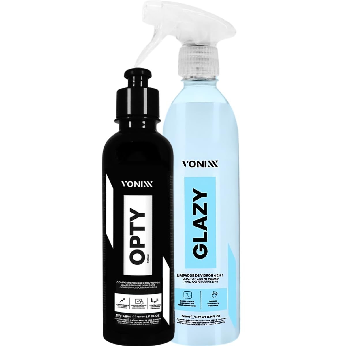 Glazy 500ml Vonixx: Limpador e Polidor de Vidros 4 em 1 para Brilho Impecável