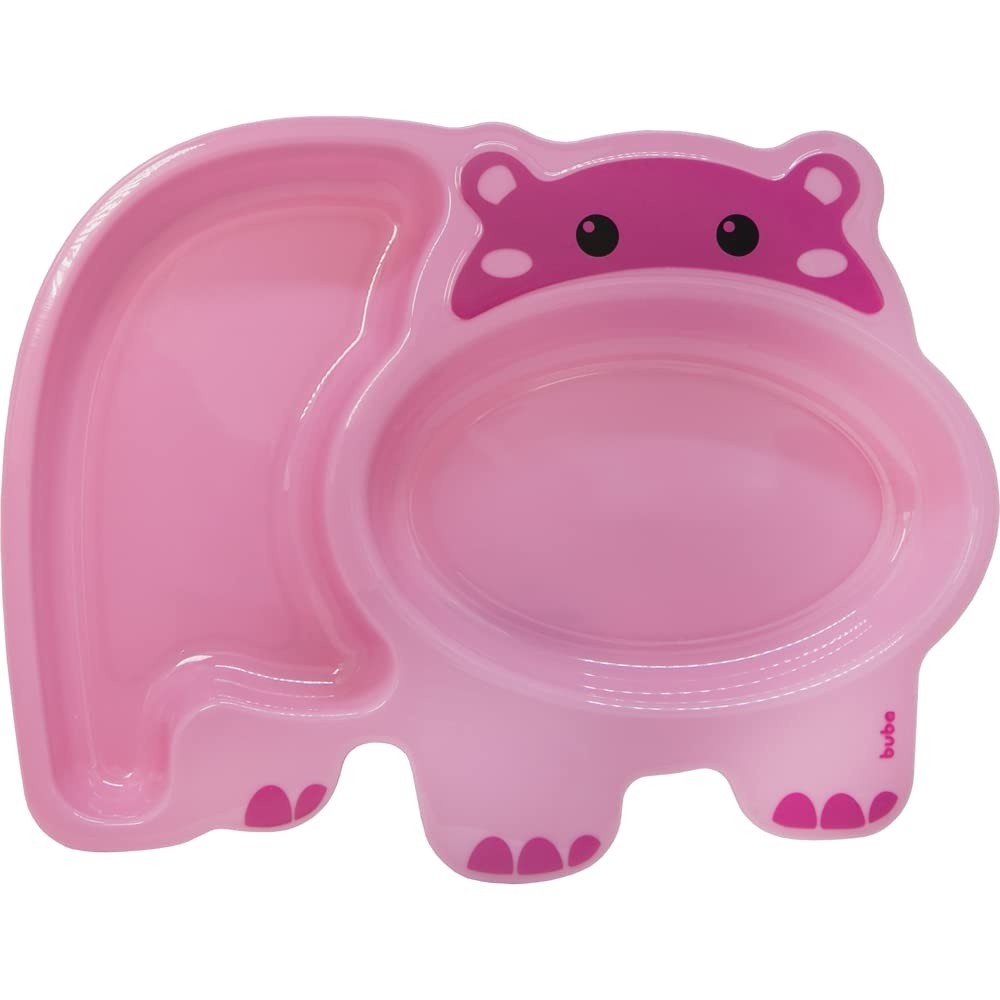 Pratinho com Divisórias em Forma de Hipopótamo Rosa - BUBA | Ideal para Refeições Saudáveis e Divertidas