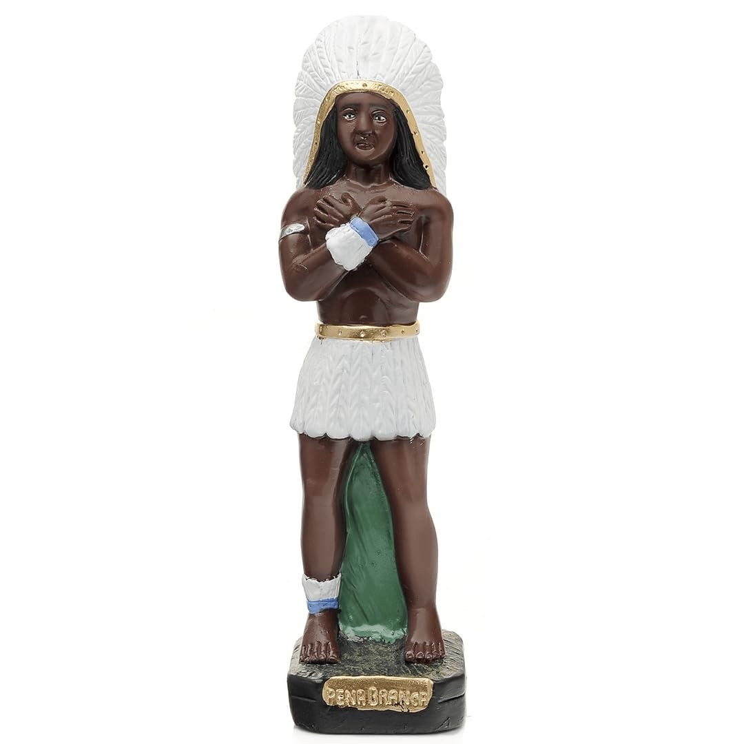 Imagem de Pena Branca em Pé 20cm - Escultura em Gesso para Umbanda e Candomblé