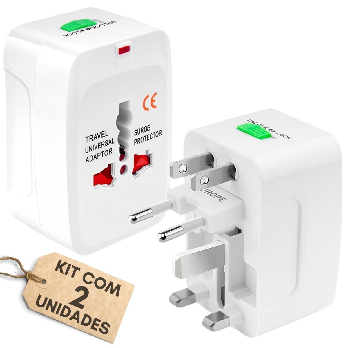 Kit 2 Adaptadores de Tomada Universal Premium: Conecte-se em Mais de 150 Países!