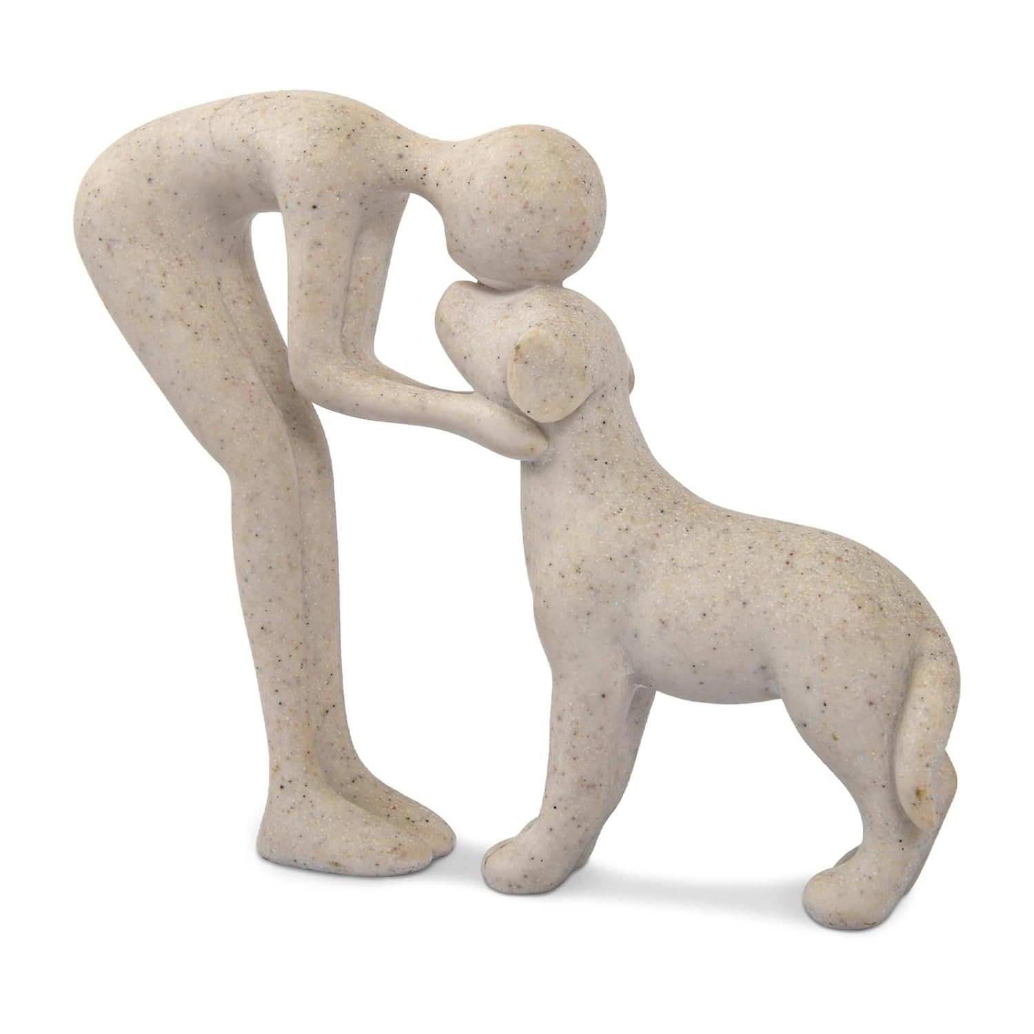 Escultura de Cachorro em Arenito - Estátua Fofa de Homem e Cachorro para Decoração de Casa e Presente Sentimental
