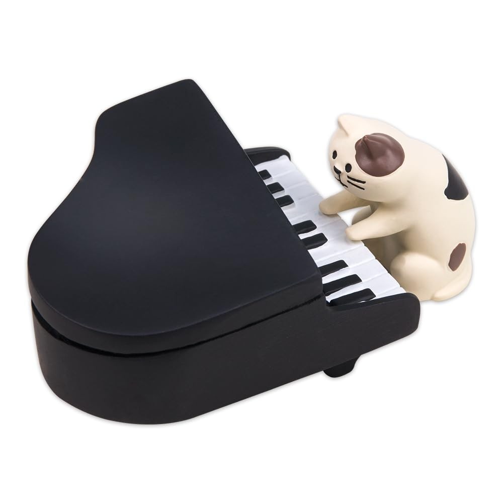 Conjunto de Estatuetas de Gato Piano ZORZA - Decoração Fofa e Musical para Estante