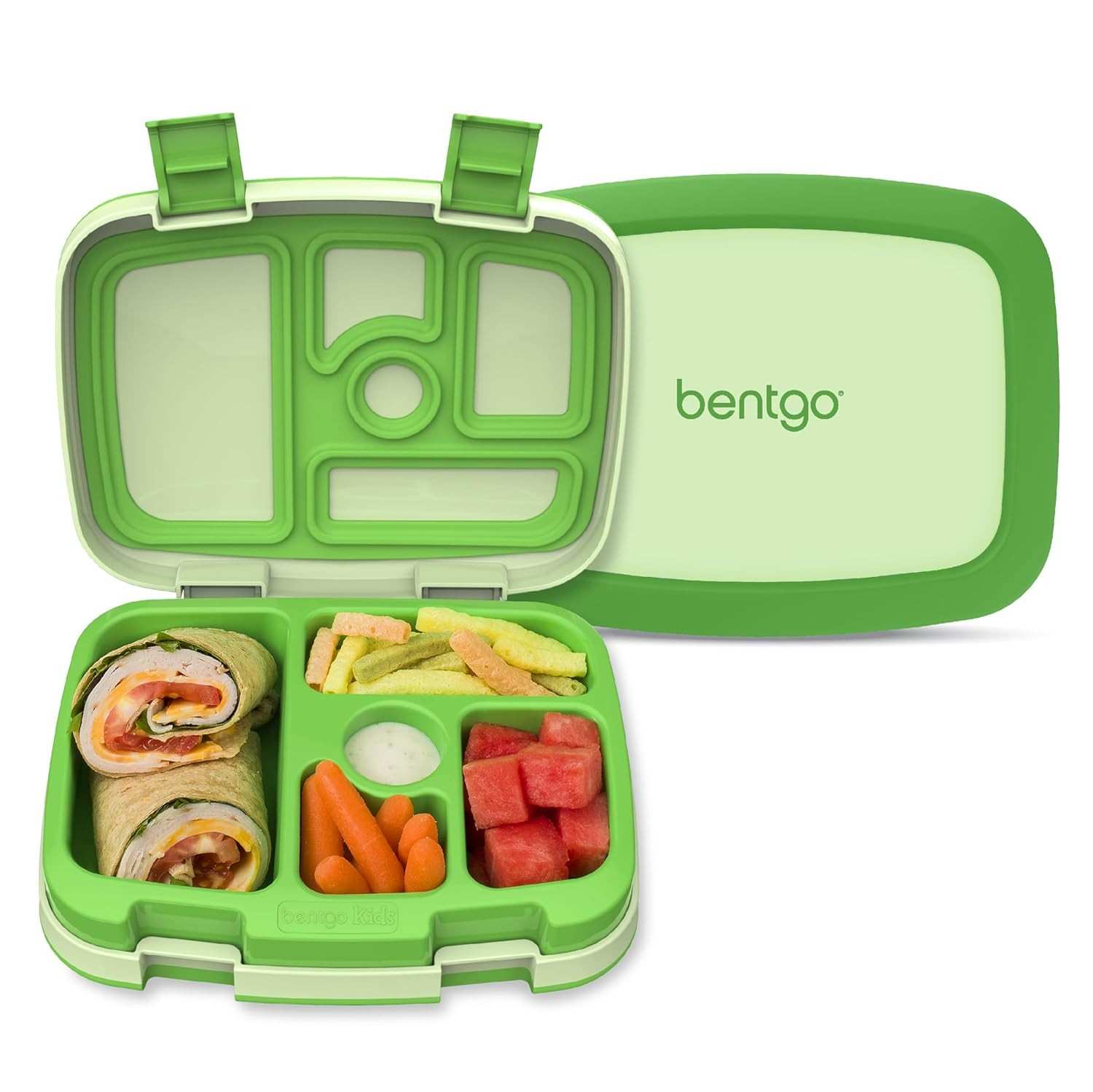 Bentgo Lancheira Infantil 5 Compartimentos - Estilo Bento à Prova de Vazamento | Segura, Divertida e Ideal para Crianças de 3 a 7 Anos (Verde)