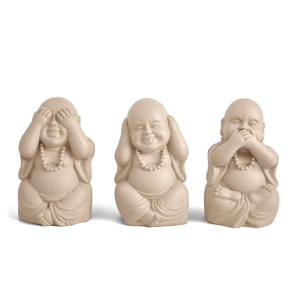 Kit 3 Esculturas de Buda em Cimento - Estilo Tradicional para Ambientes Serenos