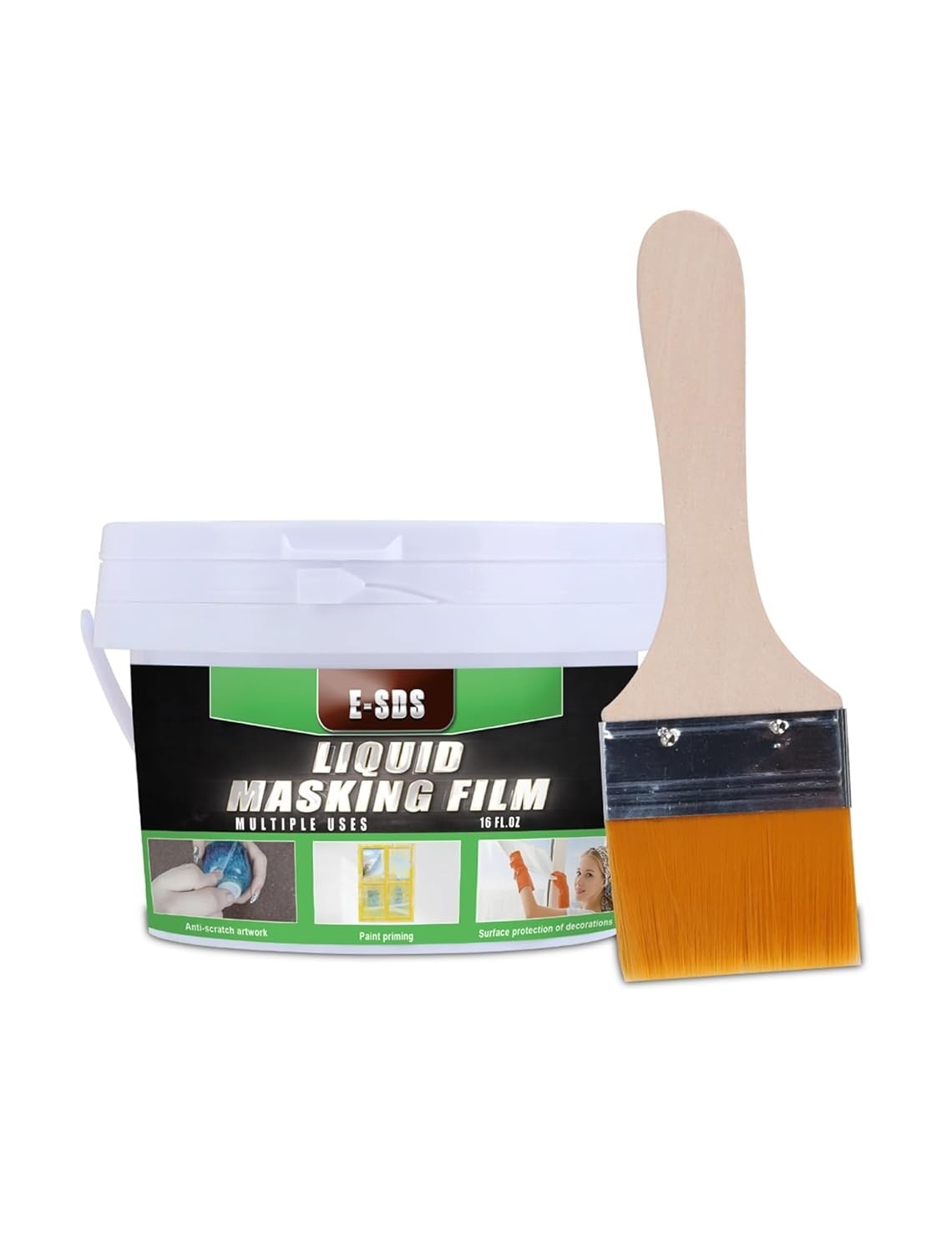 Fita de Mascaramento Líquida E-SDS - 16 Fl.Oz | Revestimento Transparente Descascável com Pincel para Pintura de Janelas