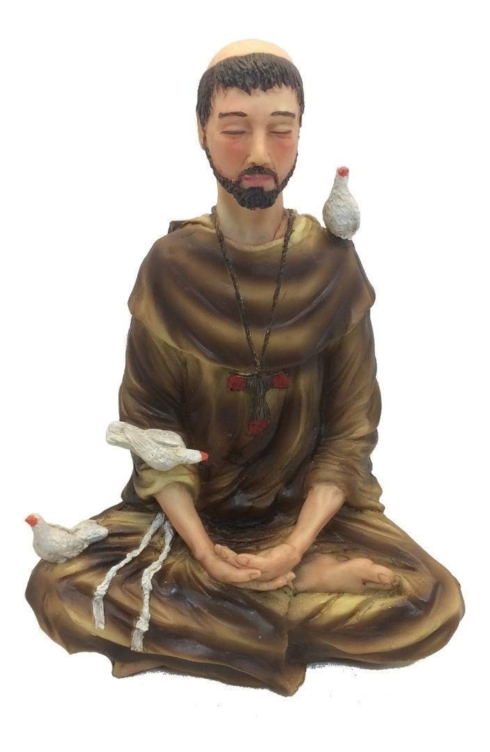 São Francisco de Assis em Meditação Lótus - Estatueta em Bronze com Detalhes Realistas