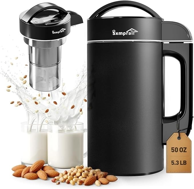 Máquina de fazer leite de amêndoa de 1,5 g (filtro embutido) 100% aço inoxidável 304, faz leite à base de plantas, sopa e suco, 6 a 7 xícaras por lote, limpeza automática, máquina de leite de nozes 8