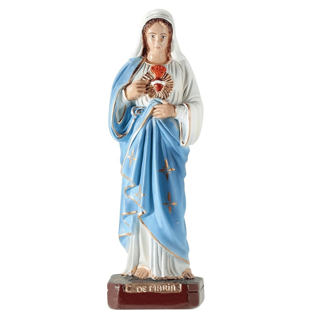 Imagem Coração de Maria 20cm em Gesso - Escultura Católica Refinada para Decoração Sagrada