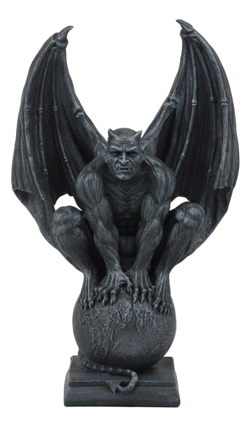 Estátua de Lúcifer Satanás Agachado no Globo - Escultura Apocalíptica 29,8cm