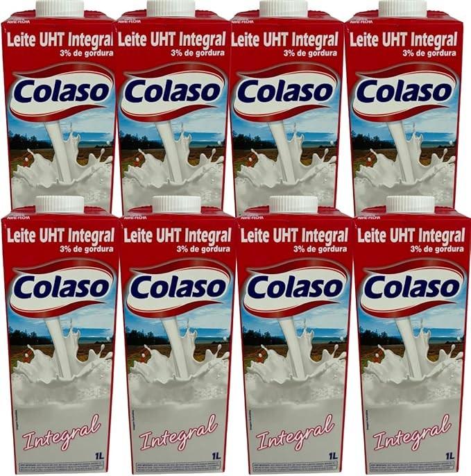 LEITE UHT INTEGRAL COLASO, 3% de Gordura, 1L - KIT COM 8 UNIDADES -