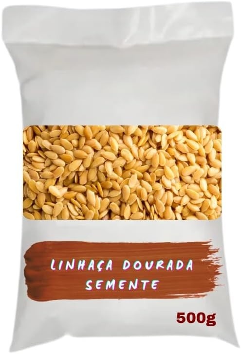 Linhaça Dourada em Sementes, Pacote de 500g, Grãos Naturais