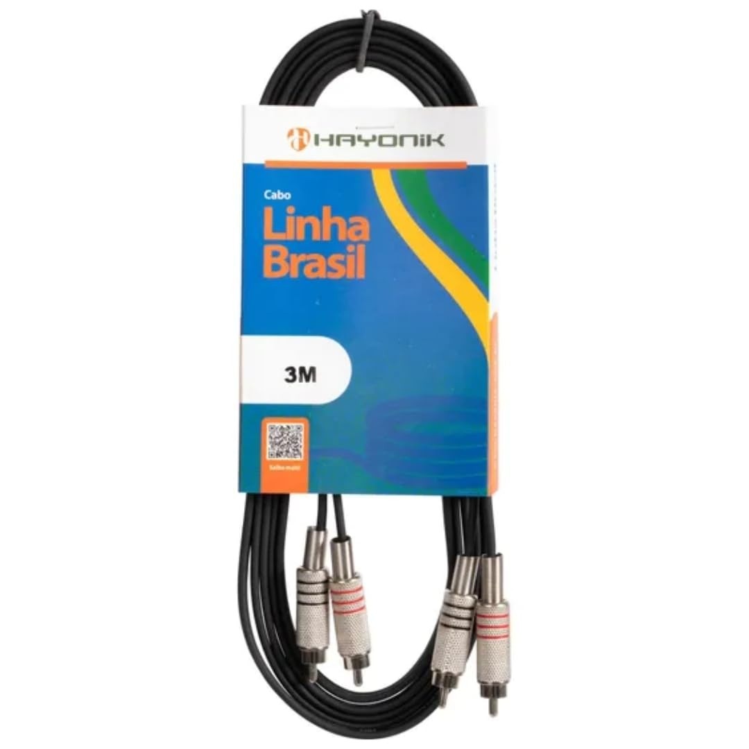 Cabo de Áudio HAYONIK 2RCA x 2RCA 3m: Som Impecável com Condutor em Cobre