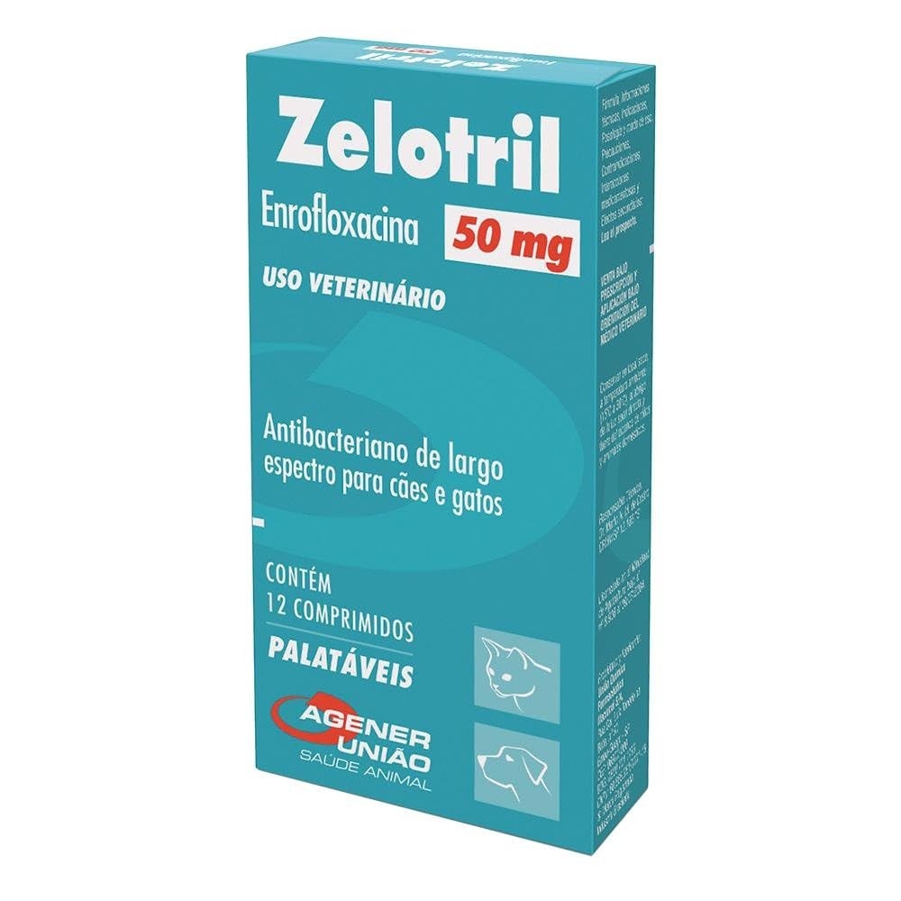 Zelotril 50mg - Enrofloxacino para Tratamento de Infecções Bacterianas - Com 12 Comprimidos