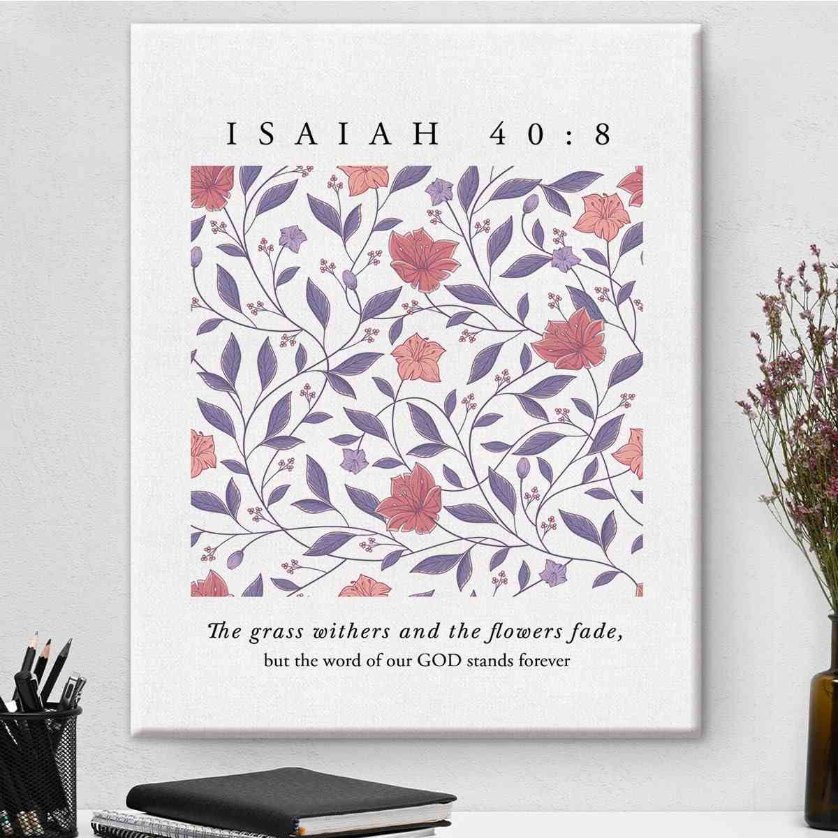 Verso da Bíblia Isaías 40:8 - Arte de Parede Cristã em Tela 20x25cm | Decoração Religiosa Inspiradora