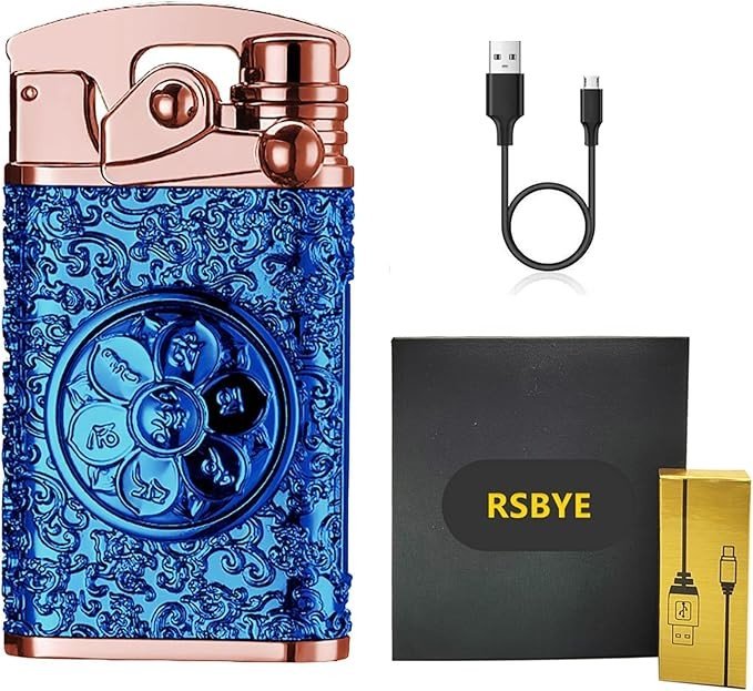 RSBYE Isqueiro de Plasma Recarregável, Isqueiro Elétrico Usb, Isqueiro de Arco Duplo, Isqueiro À Prova de Vento Sem Chama, Isqueiro de Bolso Frio Personalizado com Indicação de Bateria Led para Homens