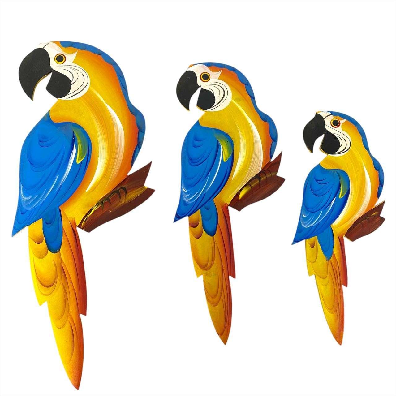 Trio de Araras M - Decoração Tropical para Varanda, Jardim e Sacada - Artesanato Feito à Mão