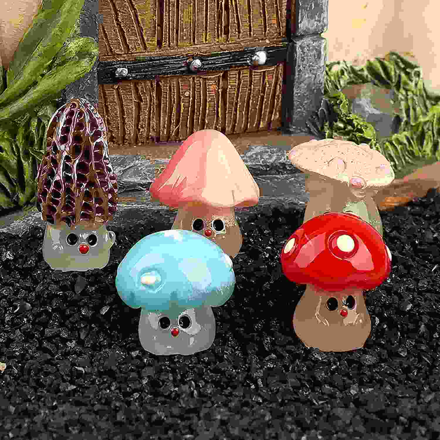 Mini Estátuas de Cogumelo - 5 Peças para Decoração de Jardim e Miniaturas