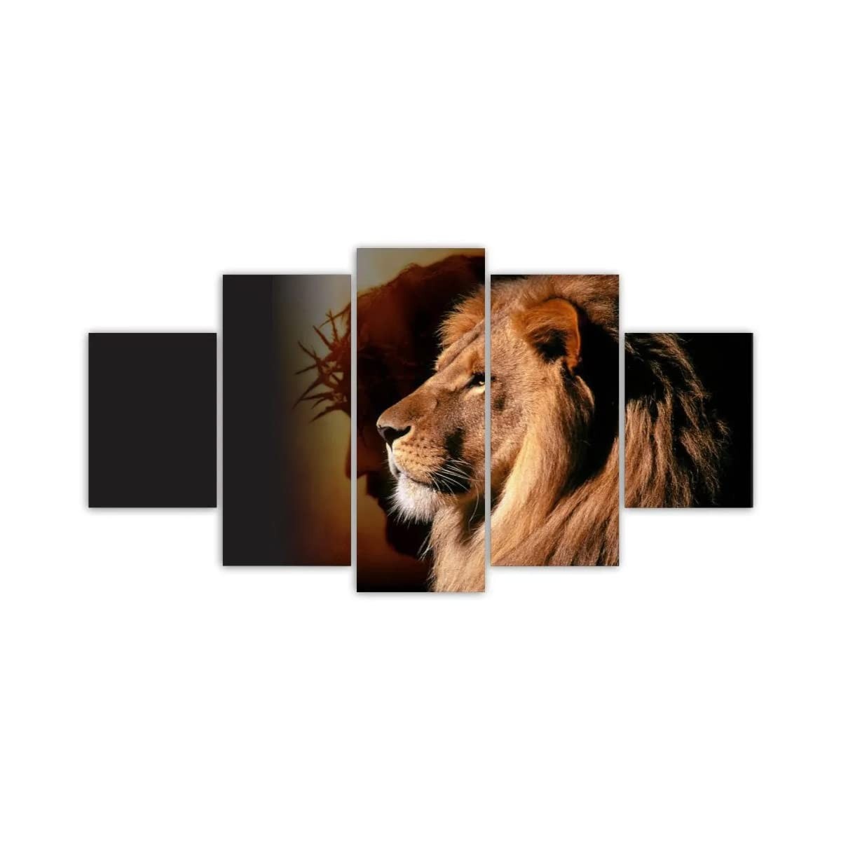 Quadros Decorativos Mosaico MDF Leão de Judá Jesus 115x60cm - Decoração Espiritual com Estilo