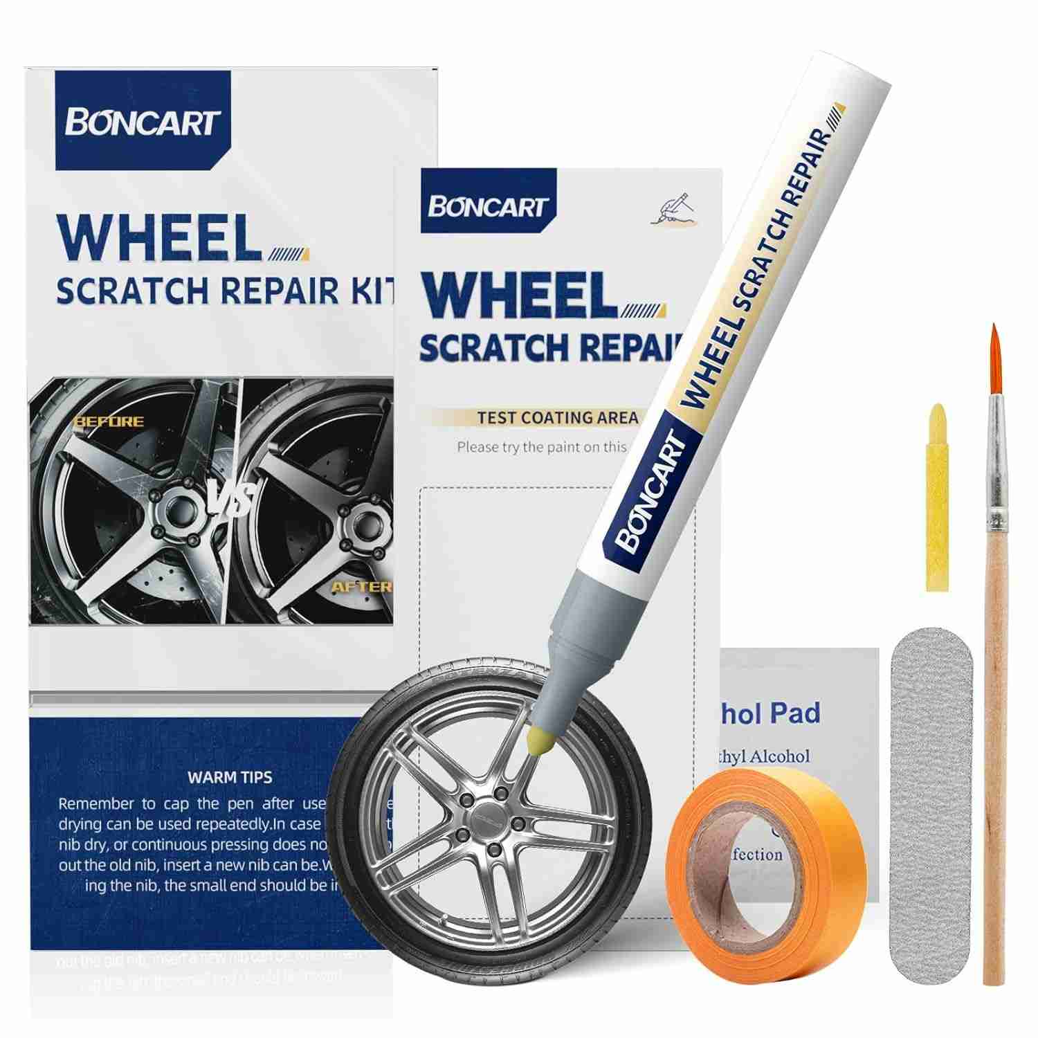 Kit de Reparo de Arranhões para Rodas - Caneta de Retoque Prata com Tinta Metálica para Restauração Rápida