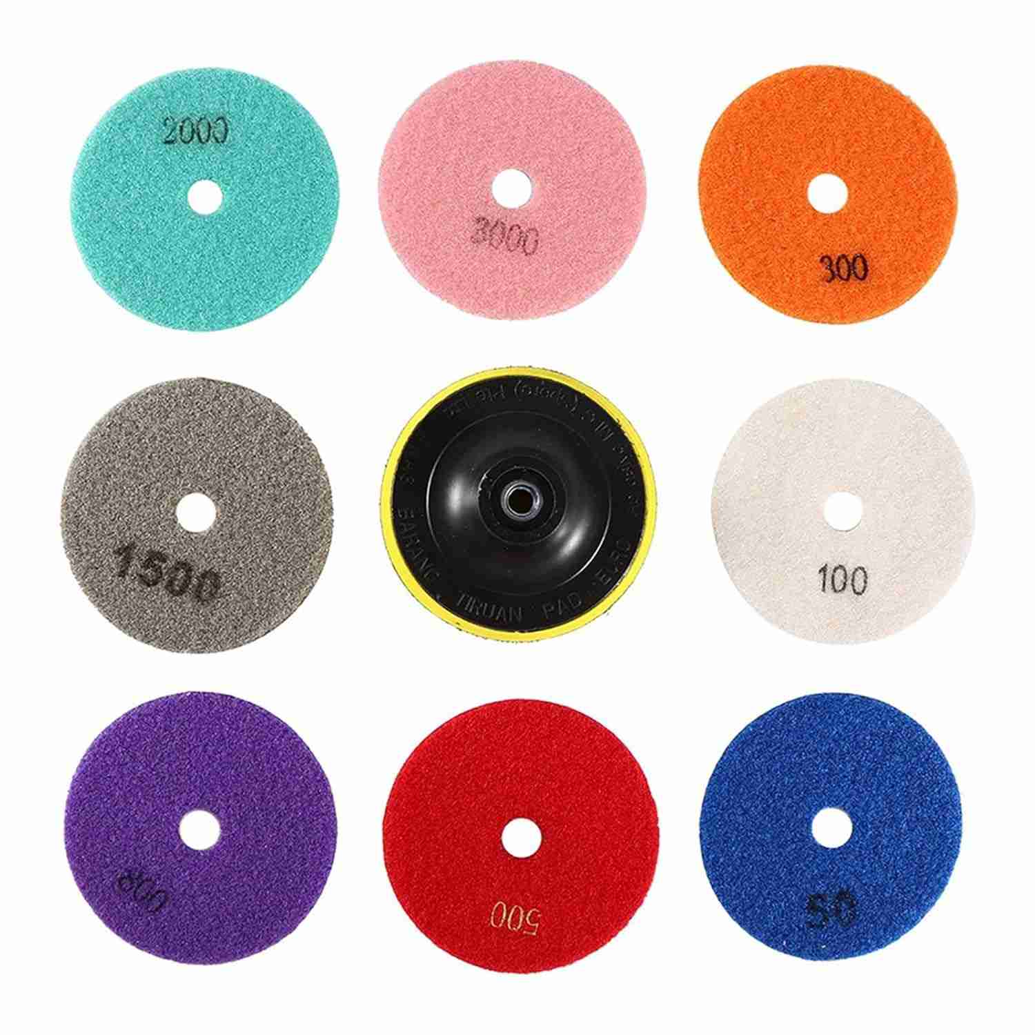 FTVOGUE Kit de Almofadas de Polimento úmidas de Diamante, Forte Força de Moagem e Suavidade, 100 Mm de Diâmetro, para Concreto de Mármore de Granito, Conjunto de 8 Discos de Moagem